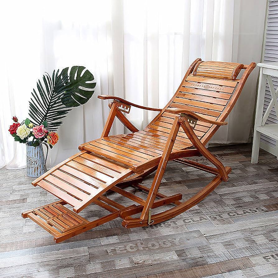 新品未開封❣️天然竹製リクライニングチェア 折りたたみ　屋内　屋外 Amazon｜竹製 のロッキングチェア 多機能椅子 リクライニング